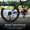 Shimano 6-speed drivetrain on a kids mountain bike, allowing easy gear changes for smooth rides on various terrains.