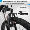 Front V-brake detail of the Kids Mountain Bike, featuring dual brakes for safety and a handbrake for small hands.