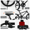 Close-up of the Kids Mountain Bike's adjustable saddle, convenient bell, and anti-slip pedal for safe riding.