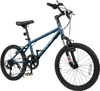 Navy 20-inch kids mountain bike showcasing large pneumatic tires and adjustable handlebar for versatile riding comfort.
