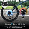 Shimano 6-speed drivetrain on the Kids Mountain Bike allows easy gear changes for smooth rides on various terrains.