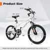 Kids mountain bike size chart showing dimensions for 20-inch model, ideal for children aged 8+ years.