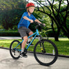 Kids mountain bike in blue with 20-inch wheels, adjustable saddle, and dual V-brakes for safe riding on various.
