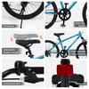 Kids mountain bike features adjustable saddle height, anti-slip pedal, and convenient bell for safe rides in blue.
