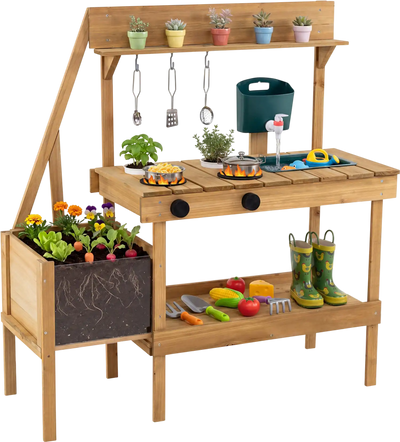 Costway Kids Wooden Mud Play Kitchen with Planter Box 86165807 New