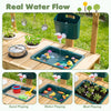 Kids mud kitchen with water tank and sink for outdoor play, featuring stoves, planter box, and 9 accessories.