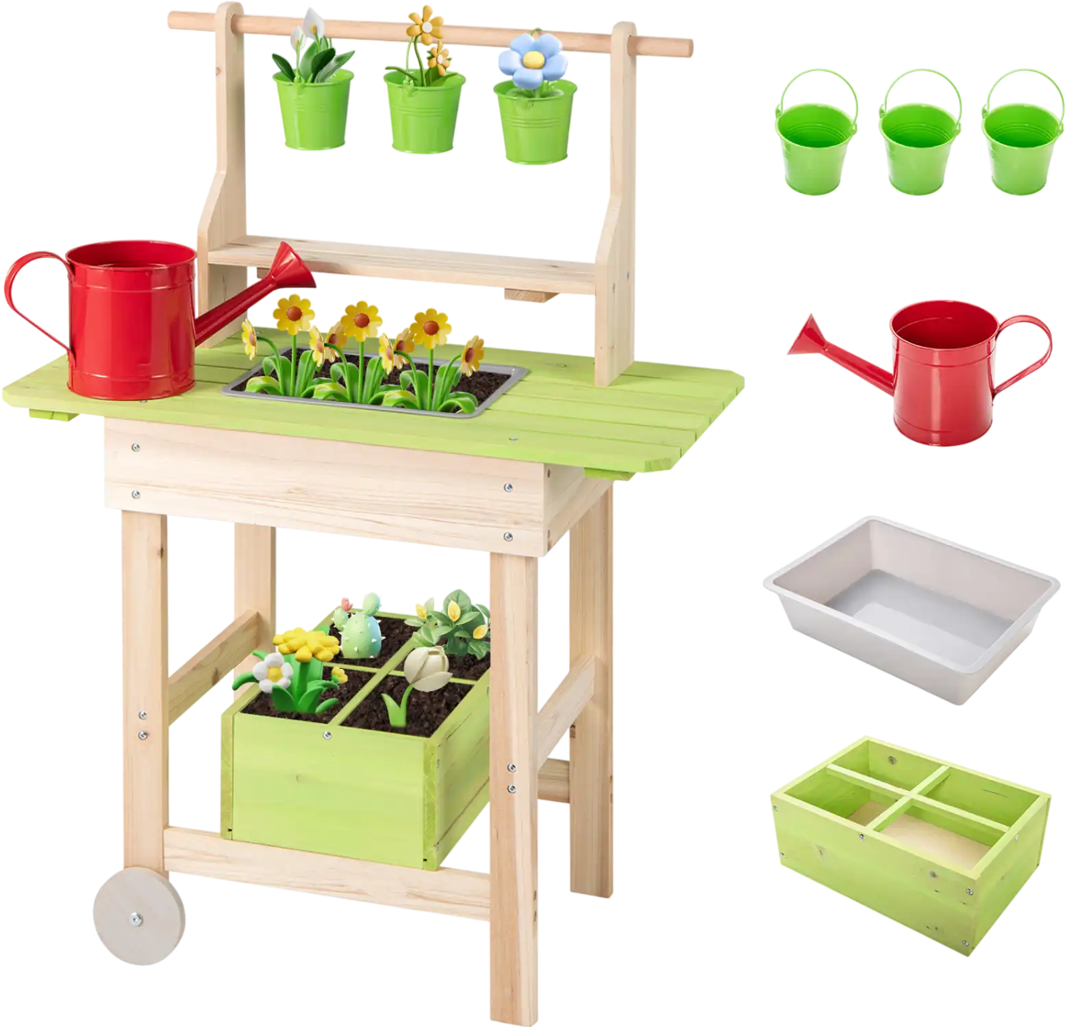 Costway Kids Mud Kitchen Playset Removable Pots Watering Can Storage Box 30645882 New