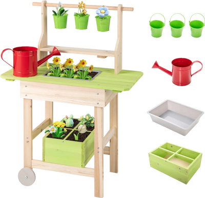 Costway Kids Mud Kitchen Playset Removable Pots Watering Can Storage Box 30645882 New
