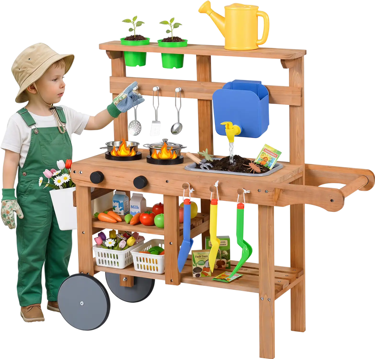 Costway Kids Mud Kitchen Water Tank Sink 15 Accessories 50212252 New