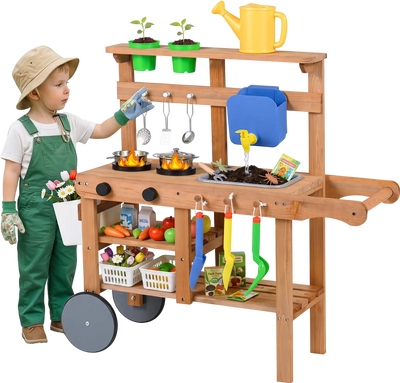 Costway Kids Mud Kitchen Water Tank Sink 15 Accessories 50212252 New