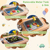Kids mud kitchen featuring a removable water tank and sink, designed for sensory play with 15 accessories for ages 3+.
