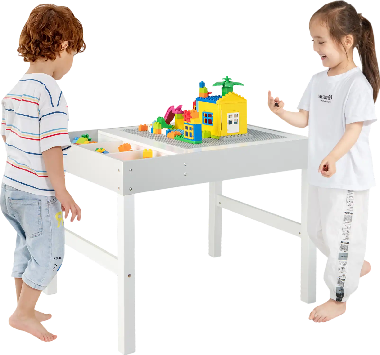 Costway 3-in-1 Wooden Kids Activity Table w/ Storage Double-Sided Top White 26478519 New