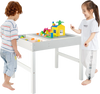 Kids playing at the 3 in 1 Wooden Kids Table with Storage, featuring a reversible tabletop for building blocks and.