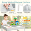 3 in 1 wooden kids table with storage, reversible tabletop, solid wood legs, ideal for playroom and learning activities.