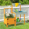 Kids outdoor potting bench with see-through window, built-in sink, and planter box for gardening fun and learning.