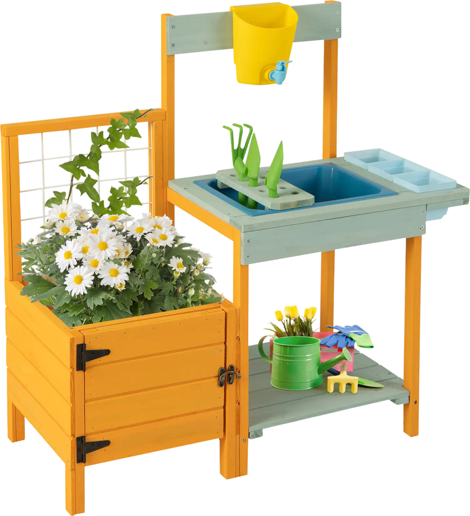 Costway Kids Outdoor Potting Bench See-Through Window 45289136 New