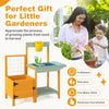 Kids outdoor potting bench with see-through window, fir wood, includes accessories for gardening role-play and skill.