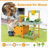 Kids outdoor potting bench made of durable fir wood with planter box, sink, and accessories for gardening fun.