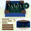 Kids outdoor sandbox with perforated bottom liner for drainage, navy color, and waterproof oxford cover for sand.
