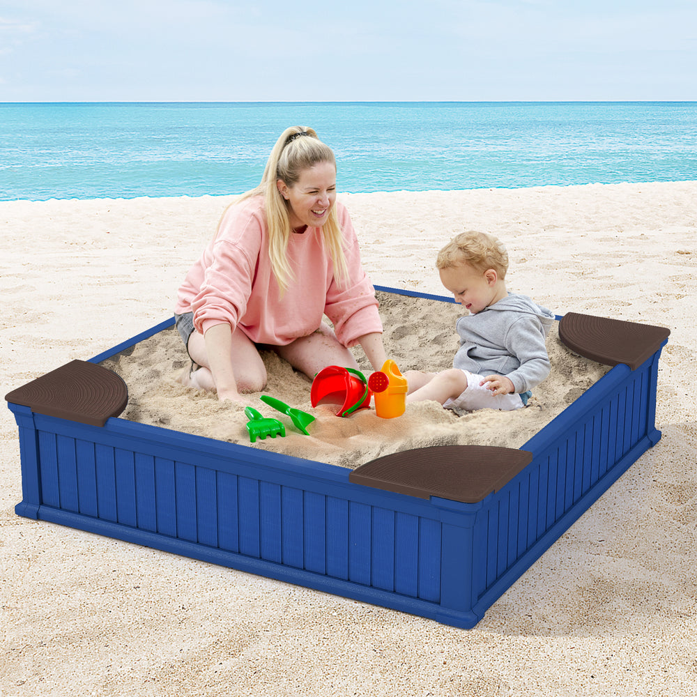 Kids Outdoor Sandbox with Oxford Cover and 4 Corner Seats-Navy - Gallery View 1 of 10