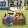 Kids Outdoor Sandbox with Oxford Cover and 4 Corner Seats-Brown - Gallery View 1 of 9