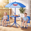 Kids Outdoor Table and Chair Set with 2 Folding Chairs and Height Adjustable Umbrella-Blue - Gallery View 1 of 10
