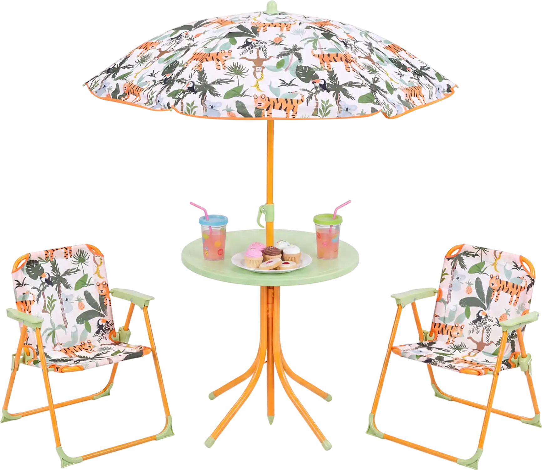 Costway Kids Outdoor Table & Chair Set w/ 2 Folding Chairs & Adjustable Umbrella 56052449 New