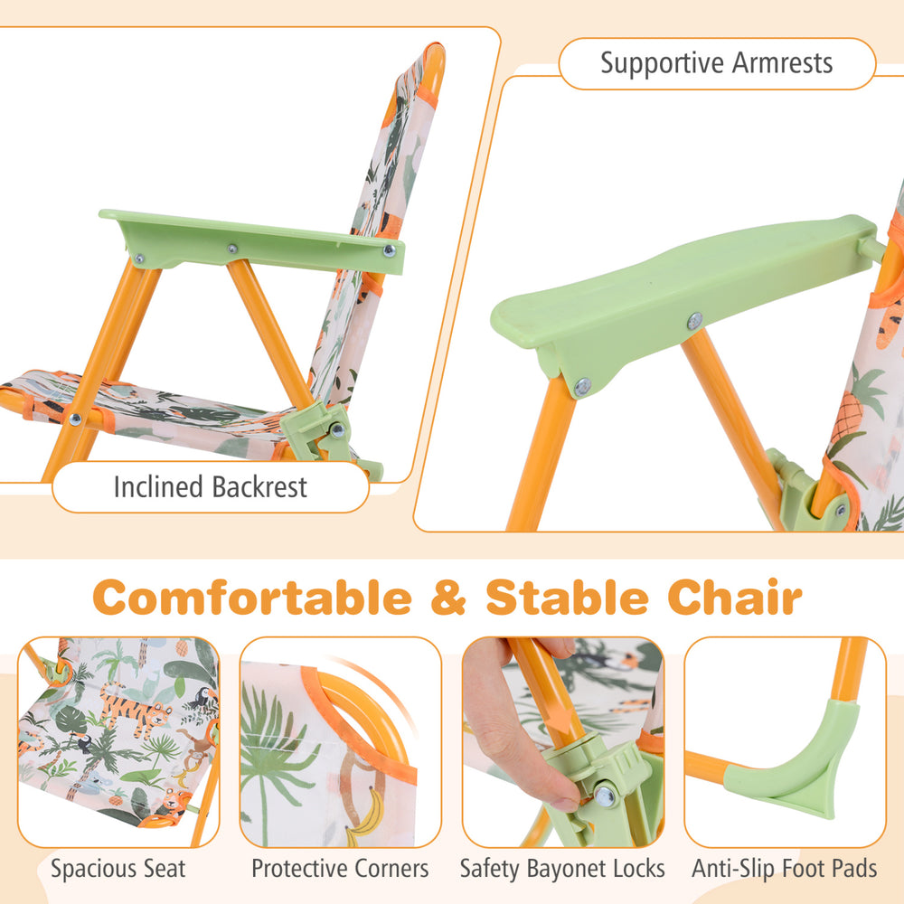 Kids Outdoor Table and Chair Set with 2 Folding Chairs and Height Adjustable Umbrella - Gallery View 7 of 10