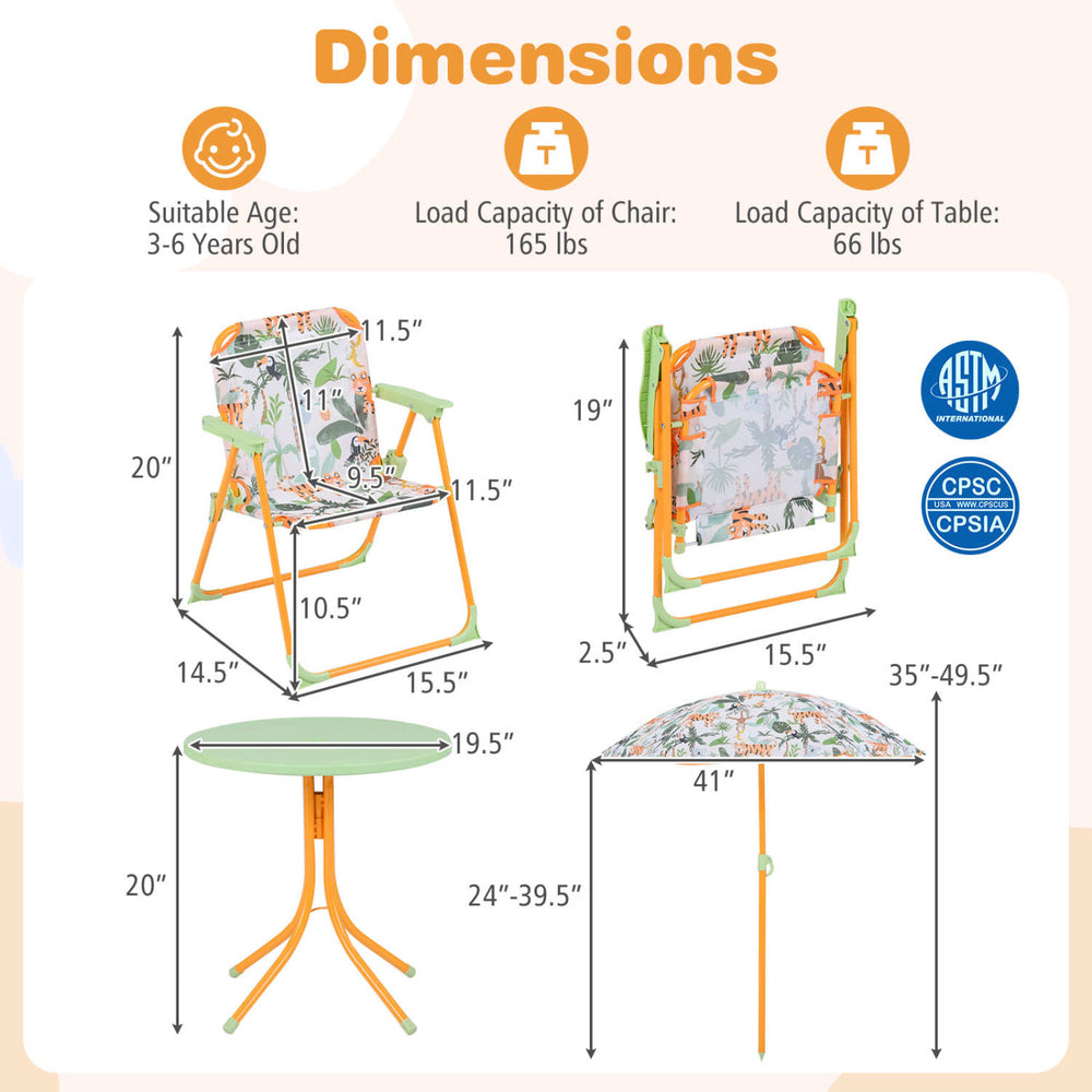 Kids Outdoor Table and Chair Set with 2 Folding Chairs and Height Adjustable Umbrella - Gallery View 5 of 10