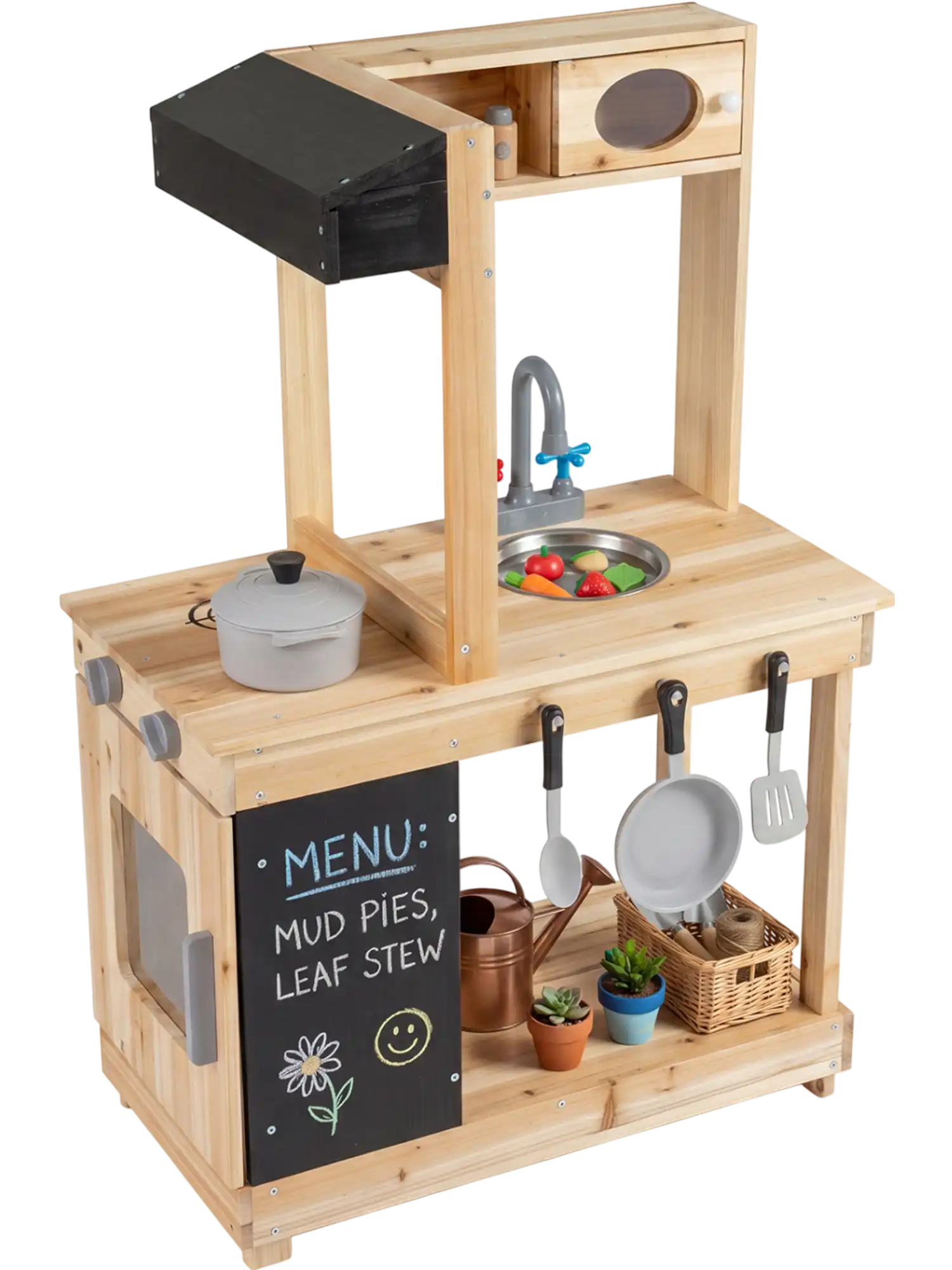 Costway Kids Outdoor Wooden Mud Kitchen Playset Stoves Chalkboard 61280686 New