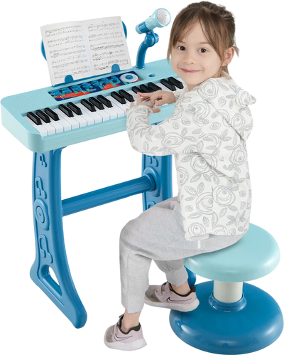 Costway 37-Key Kids Toy Keyboard Piano w/ Microphone Blue 91328657 New