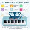 Kids piano keyboard with 37 keys, microphone, and detachable legs for versatile play, designed for ages 3 and up.