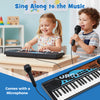 Kids playing with a 49-key portable electric keyboard piano, featuring a microphone for interactive singing fun.