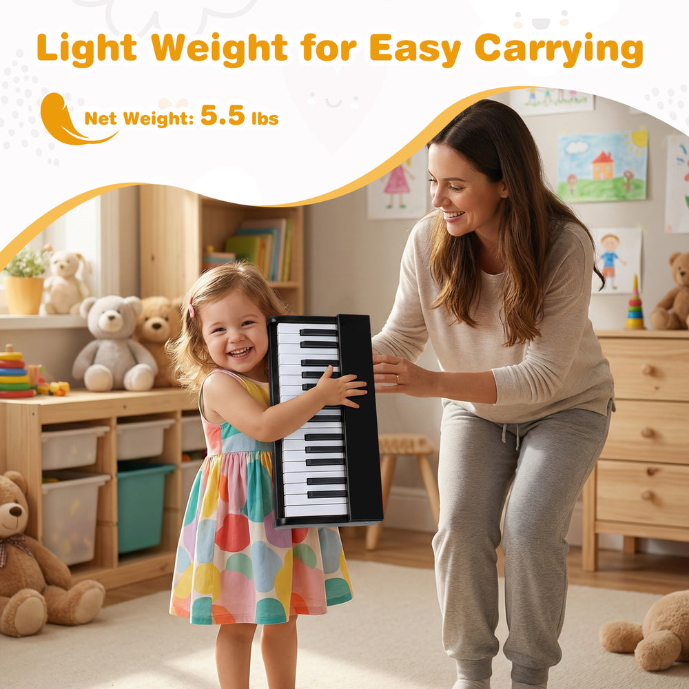 Kids piano keyboard with 30 keys, lightweight design for easy carrying, perfect for beginners aged 3 and up.