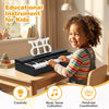 Kids piano keyboard with 30 keys, music stand, and rounded corners, designed for beginners aged 3+, promoting.