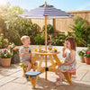 Kids picnic table set with stools and adjustable blue umbrella, perfect for outdoor play and dining in the backyard.