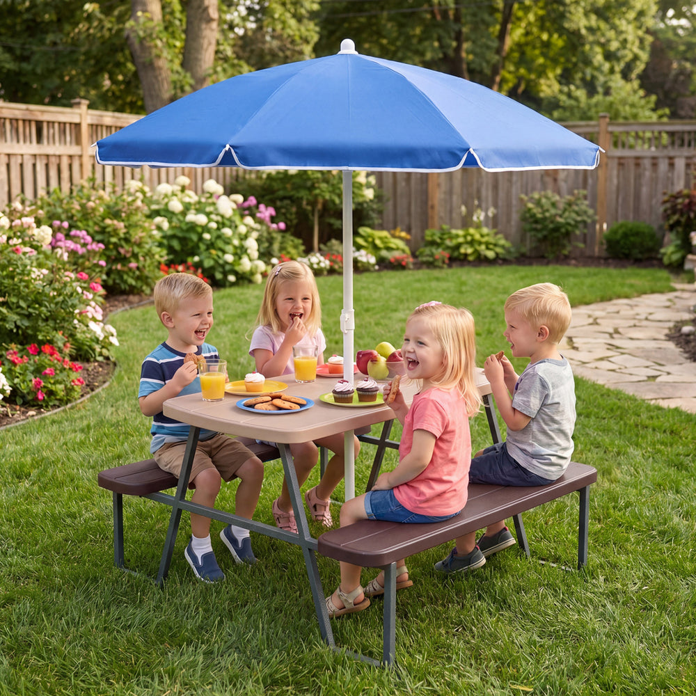 Kids Picnic Table with Benches Seats up to 4-Brown - Gallery View 1 of 11