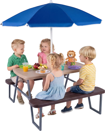 Costway Kids Picnic Table with Benches Seats 4 55094346 New