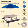 Kids picnic table with benches, brown HDPE top, foldable umbrella, seats up to 4, ideal for outdoor picnics and.