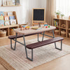 Kids picnic table with brown benches, featuring a durable HDPE top and metal frame, perfect for indoor and outdoor play.