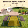 Kids picnic table with brown HDPE surface and metal frame, perfect for outdoor fun and activities, seats up to 4.