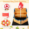 Kids pirate boat wooden sandbox featuring a rudder, lifebuoy decoration, and hidden storage for outdoor play.
