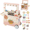 Kids pizza food truck wooden pretend play cart in pink with oven, 40 accessories, and interactive features for.