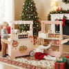 Kids pizza food truck wooden snack cart in pink with accessories, perfect for imaginative cooking play and role-play.
