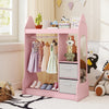 Kids play armoire dresser in pink with clothes hanger, storage bins, and full-length mirror for organizing children's.