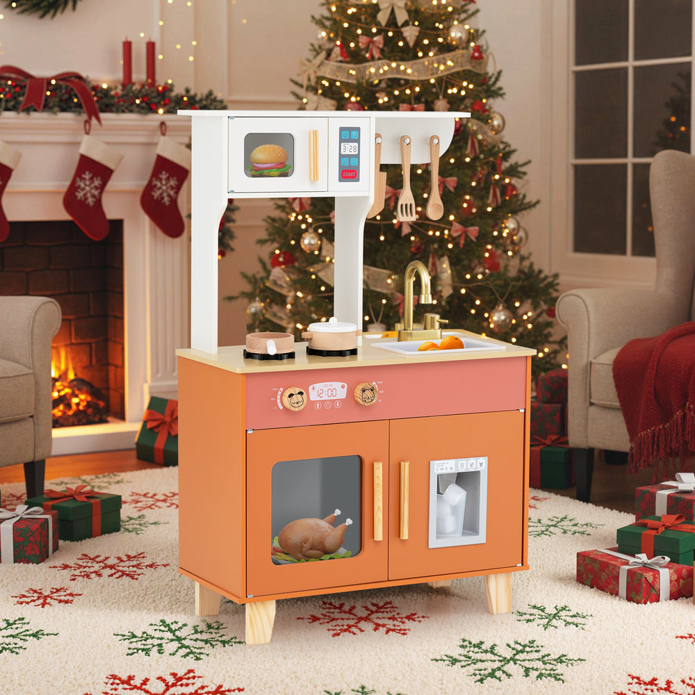 Kids Play Kitchen with Microwave and Rotation Knobs for Girls Boys Aged 3-6-Orange - Gallery View 1 of 12