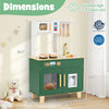 Kids play kitchen in green with microwave, stoves, and storage, perfect for imaginative play for ages 3-6.