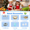 Kids play kitchen accessories including utensils, pot with lid, frying pan, and cups for imaginative cooking fun.