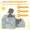 Kids play sofa with ottomans in gray, featuring ergonomic design and removable, machine washable covers for comfort.