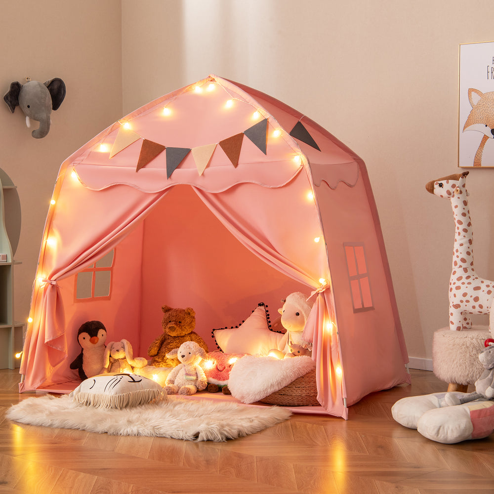 Kids Play Tent Bed Tent with String Lights Extra Large Playhouse Tent-Pink - Gallery View 1 of 10
